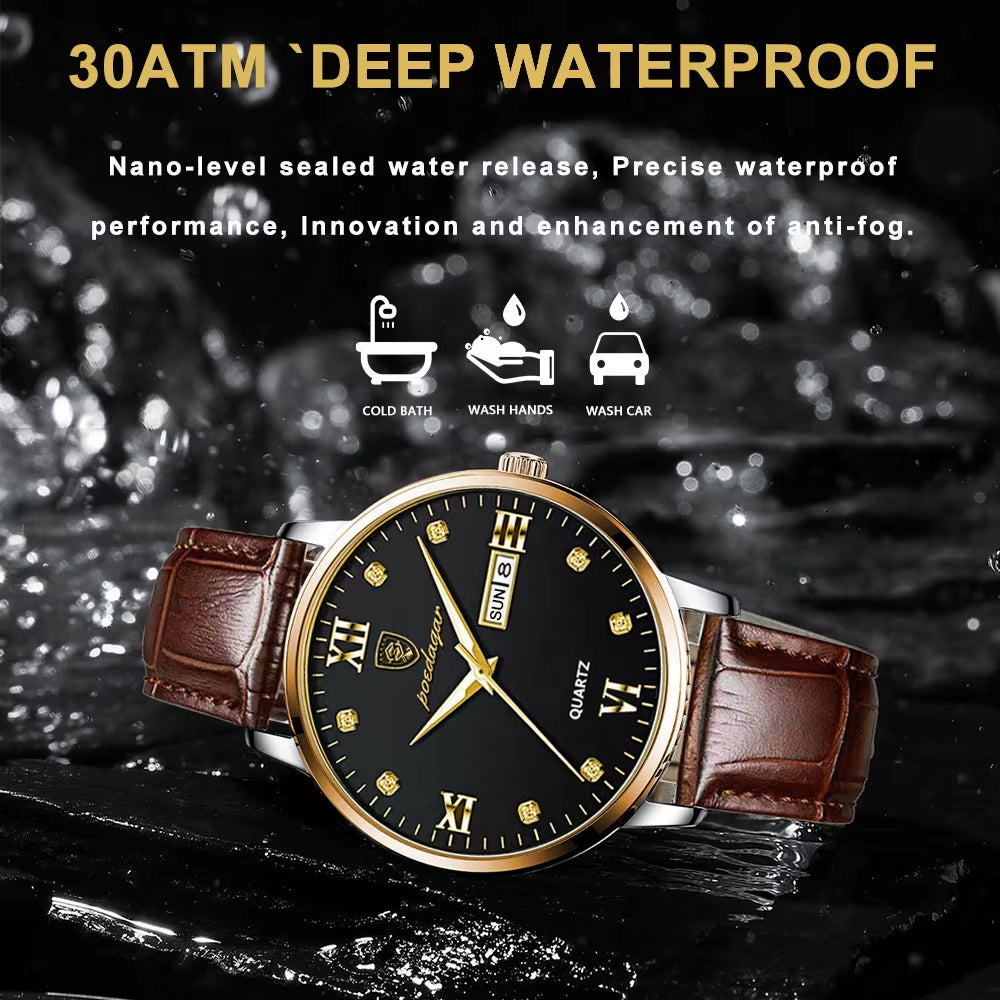 Luxury Casual Top Brand Business Male Watches Date Week Waterproof Luminous Leather Dress Men'S Watch Relogio Masculino