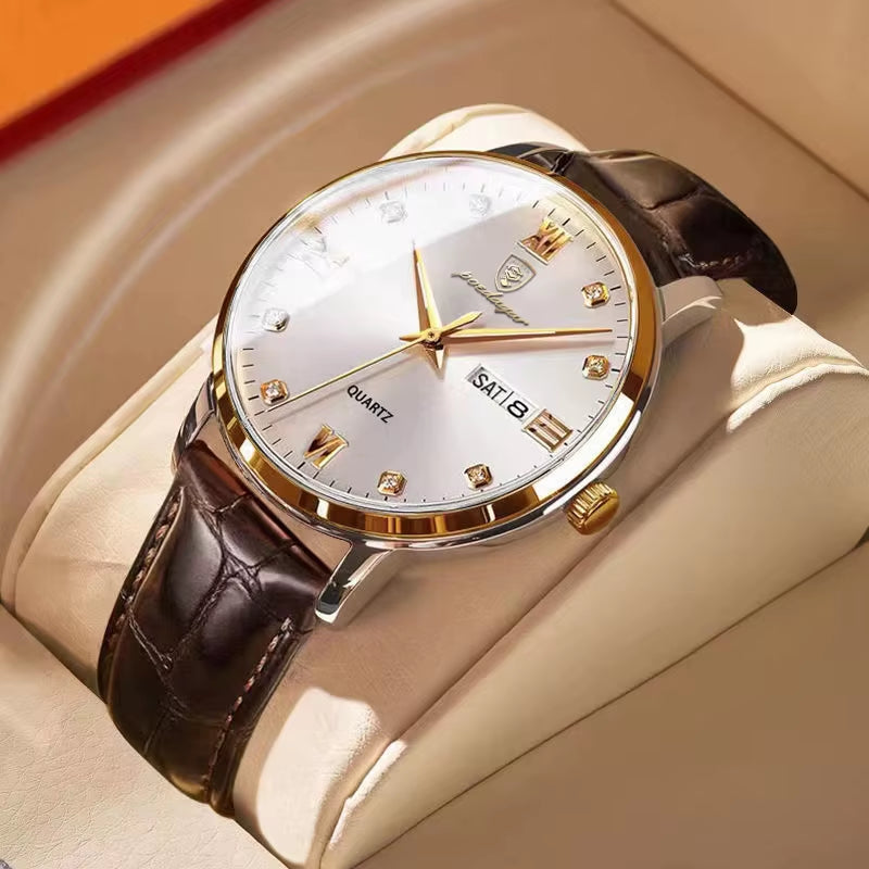 Luxury Casual Top Brand Business Male Watches Date Week Waterproof Luminous Leather Dress Men'S Watch Relogio Masculino